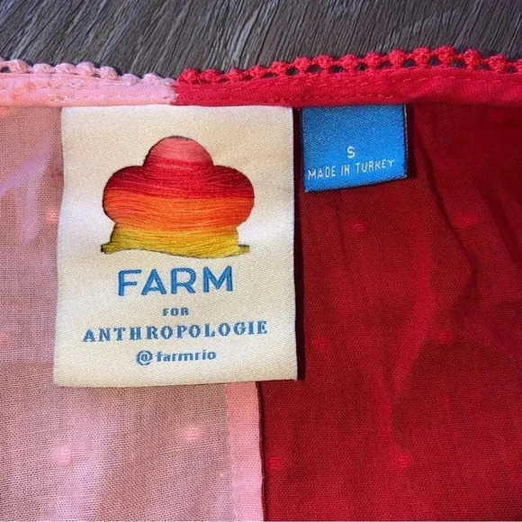 Anthropologie x FARM Rio Wrap Shirt Women's Small Blouse Top Swiss Dot Pink Red - Picture 7 of 7